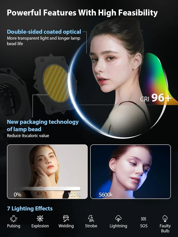 Luz de video COLBOR CL220M-Lite 220W 5600K CRI96+ iluminación continua luz COB Foto 3 de 4