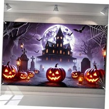Halloween Banner 71 x 43 Inch Moonlit Manor Pumpkin Backdrop Halloween Decor 04