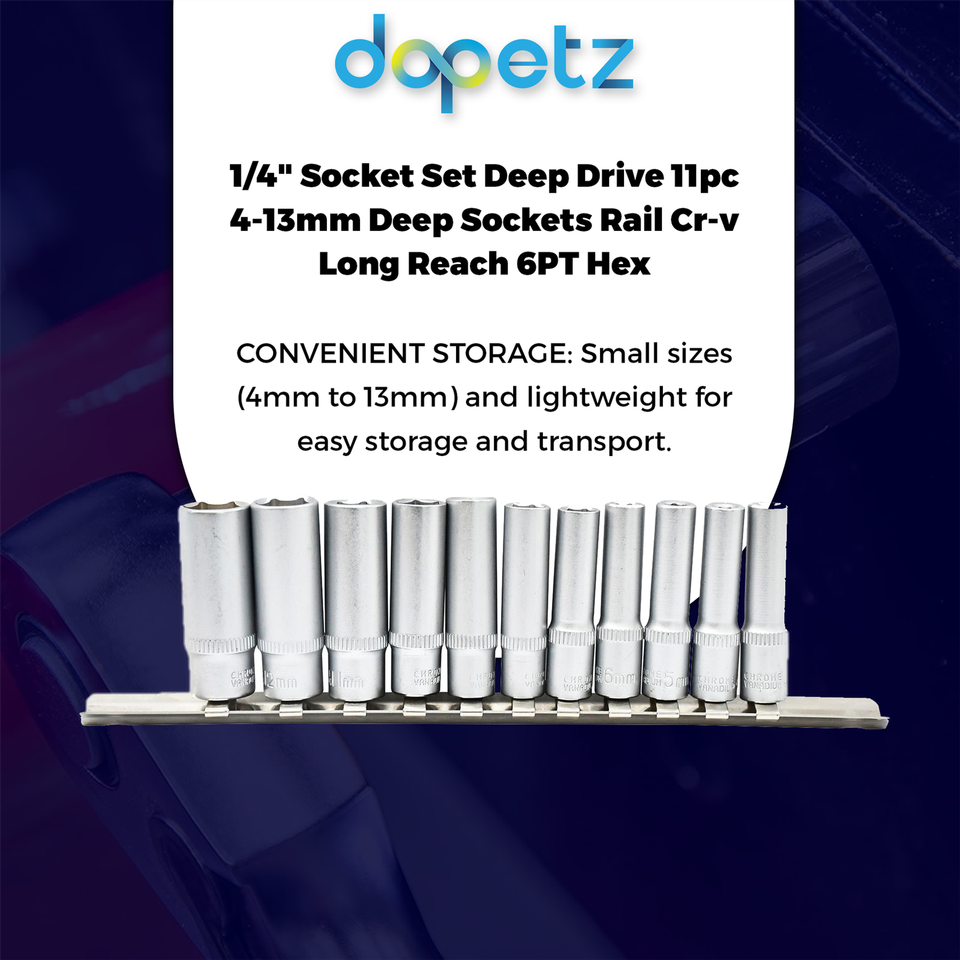 Deep Socket Set | 1/4″ drive | 4 - 13 mm | 11 pcs. | NORMEX Deep Socket Set | 1/4″ drive | 4 - 13 mm | 11 pcs. | NORMEX