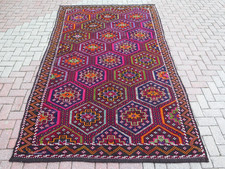 Mehrfarbiger Vorleger Boho Teppich Vintage Türkischer Kelim Stickerei Kelim...