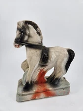 Vintage Chalkware Horse Carnival Prize Figurine 6" Black & Red 1930-1940's
