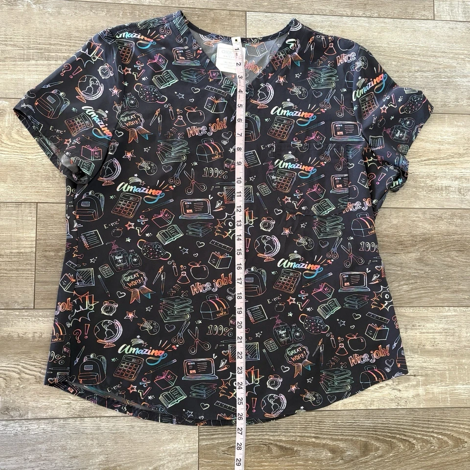 Cherokee Scrubs Smart Stuff Gray V Neck Top Size XL School Nurse Supplies Print - Image 4 of 4