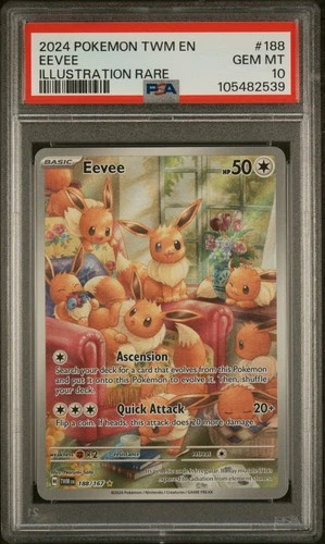 2024 POKEMON TWM EN-TWILIGHT MASQUERADE ILLUSTRATION RARE #188 EEVEE PSA 10