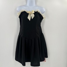 SHEIN Black Lace Trim Bow Strapless Babydoll Mini Dress Women's L