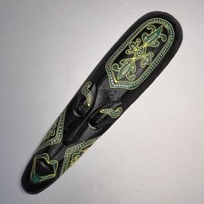 Tribal Tiki Mask Wooden Wall Art Decor with Green Tattoo Carved Sculpture