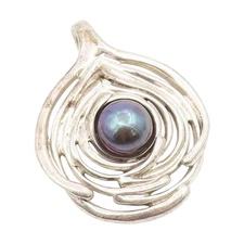 925 Sterling Silver Vintage Pendant HAGIT GORALI Pearl Modernist Nest  PT25727