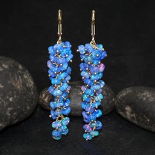 Orecchini gioielli perle pietre preziose oro 18k uva opale etiope blu lavanda b5