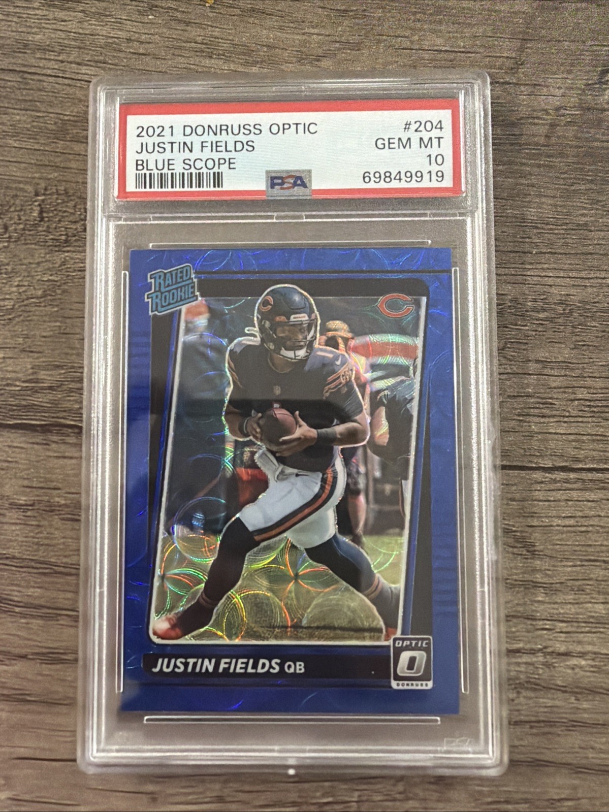 2021 Panini Donruss Optic Rated Rookie Justin Fields #204 Blue Scope Prizm (RC)