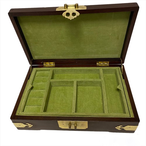 Portagioie cinese asiatico legno ottone foderato velluto 12 x 7,5 x 3,5" vintage - Foto 7 di 17