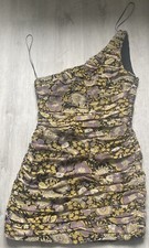 ZARA FLORAL YELLOW BLACK GOLD& LILAC ONE SHOULDER MINI DRESS S SMALL BNWT NEW