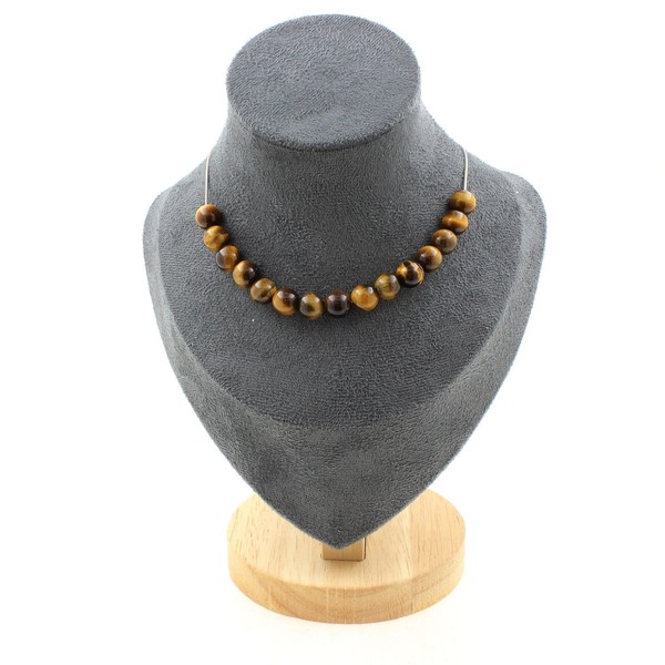 Halskette 15 Perlen Tigerauge 8 Mm. Kette Aus Edelstahl Halskette Damen-image