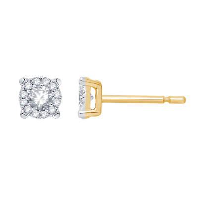 Certified 0.25 CTW Round Cluster VS Lab Grown Stud Earrings 10KT Gold w/ 0.17 CT