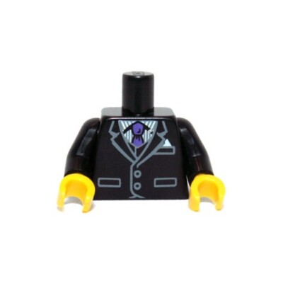 LEGO - Minifig, Torso Jacket & Vest over Pinstriped Shirt w/ Purple Tie - Black