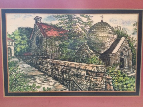 Noni Floyd Eureka Springs AR Stone Church ~ Aquarellstift & Tinte ~ gerahmt