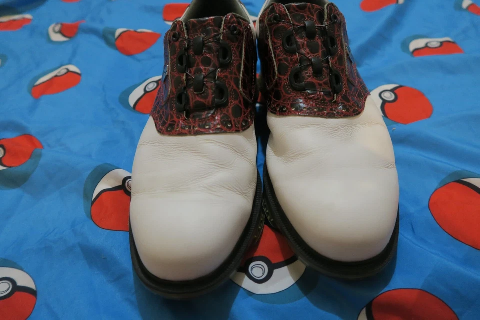 Туфли для гольфа FootJoy DryJoys Tour Croc Opti Flex 2 белые красные мужские ширина 9,5 шнурок боа - Изображение 2 из 4