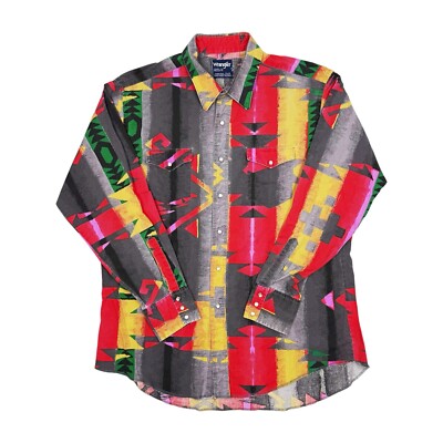 Vtg Wrangler Western Aztec All Over Print Button Up Shirt. Mens XL 17
