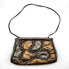 Vintage 80s Metallic Floral Embossed Patchwork Genuine Leather Shoulder Bag