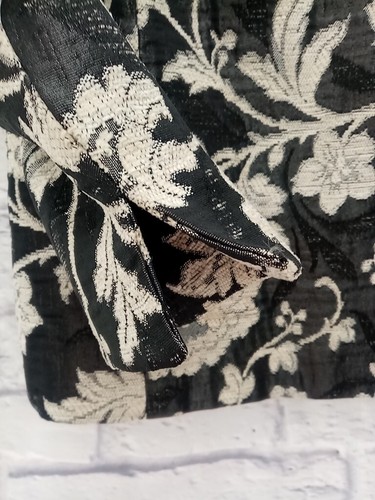 J Taylor Ladies Jacket Size 14 Black Beige Floral 3/4 Sleeves Grandad Collar - Picture 12 of 20