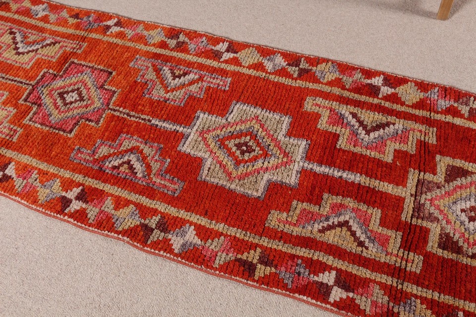 Turkish Rug, 2.5x10.2 ft Runner Rugs, Luxury Rug, Antique Rugs, Vintage