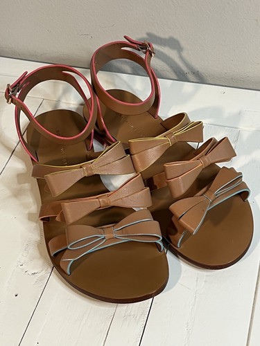 Sophia Webster Samara Flat Sandal Bow Detail Tan / Multi Color 38 EU 7 US - Picture 2 of 13