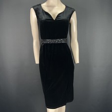 Marks & Spencer Black Velvet Dress with V Neckline Embellished Waist Belt 10