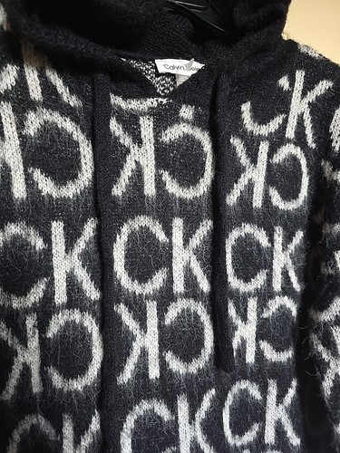Calvin Klein FUZZY Hooded Knit Dress CD4W2GB5 BLK/WHT (Sze MEDIUM) NWT MSRP $134 - Picture 5 of 13