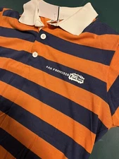 VINTAGE Collegiate Pacific Striped Rugby Polo Shirt LARGE San Francisco Trolley 