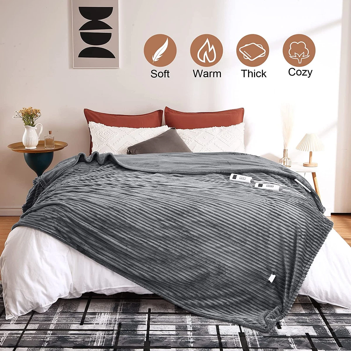 Electric Blanket King Size Dual Control - Soft Ribbed Flannel Heated Blanket  wit | eBay