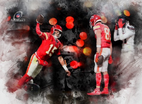 Patrick Mahomes Travis Kelce Miracle Art Card 5/10 John Rudolph Signed Playoffs