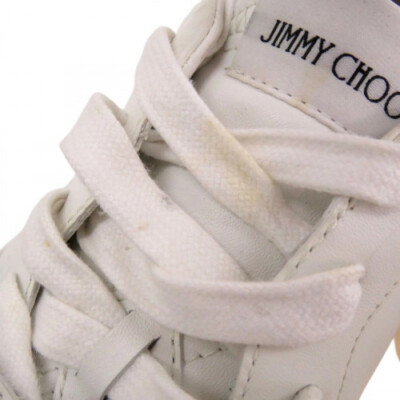 JIMMY CHOO Rhinestones Strap Leather Sneakers White [Size42
