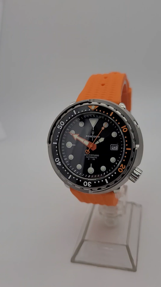 サキナピノ POSEIDON NH35 Automatic Orange Black 'Tuna' Divers Watch 300M WR