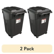 (2 pack) Hyper Tough 45 Gallon Wheeled Heavy Duty Plastic Garbage Can, Attached
