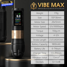 Ambition Vibe Max 2.5-3.5-4.0-4.5mm Stroke Wireless Tattoo Machine Color Screen