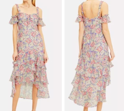 Intermix Sophia Silk Printed Floral High Low Dress size 0 NWOT 100% Silk
