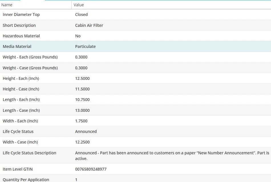 FILTRO DE AIRE DE CABINA OEM WIX para ACURA MDX 2001-2006 V6-3,5 L Foto 3 de 3