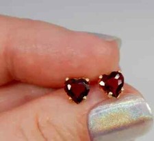 2Ct Lab Created Red Garnet Heart Shape Stud Earrings 14K Yellow Gold Plated