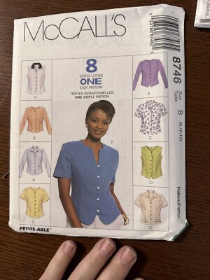 Vintage McCalls 8746 Pattern Misses Semi Fitted Top Shirt 8-14 Uncut