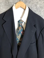 Stafford Mens Blazer 44L Blue Wool Blend Traveller Plus Sport Coat Jacket