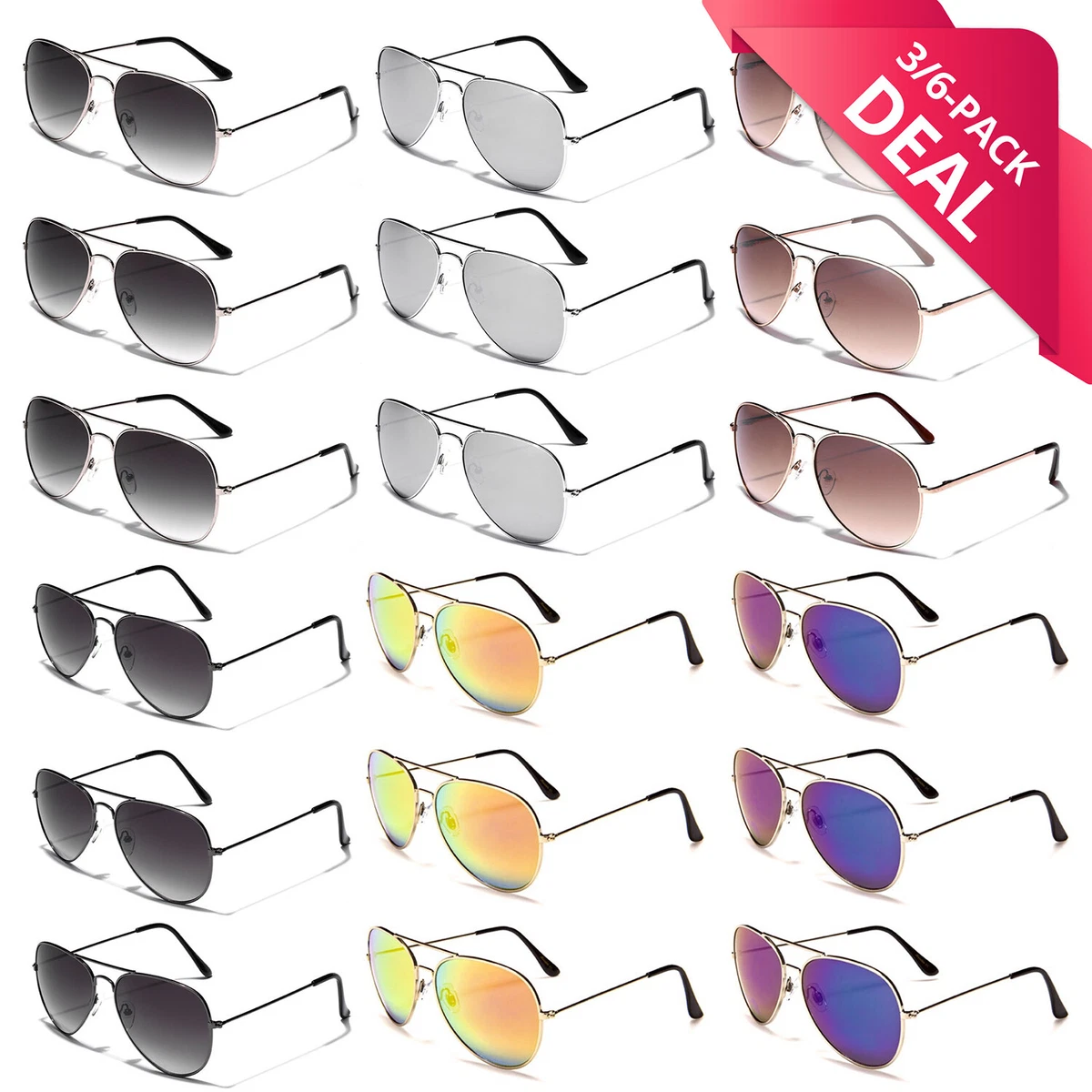 6 PACK 3 Pack Sunglasses Party Favors Bulk Lot Retro Men Women Pilot Glasses