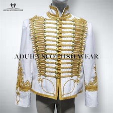 New Men's Military Style Tunic White Wool Pelisse Napoleonic Hussar Jacket-