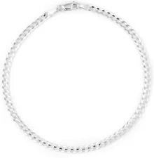  Real 925 Sterling Silver 3.5MM Cuban Curb Chain Anklet - 9,10,11" - ITALY 925