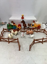 Vintage Playskool Lil Playmates Farm Country Set Tractor Animals Cow Pig Fences