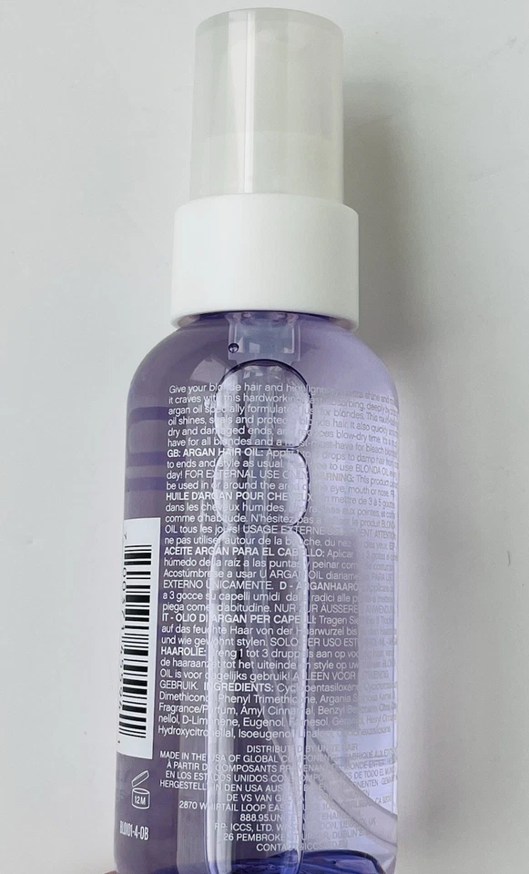 Aceite de argán transparente UNITE BLONDA para rubias 4,23 oz Foto 3 de 3