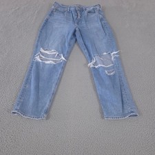 American Eagle Jeans Women 10 Short Blue Mom Jean Strigid Distressed Tapered Leg