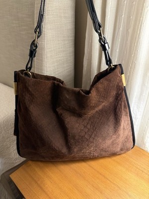 Vintage Archival Lanvin Paris Brown Snake Embossed Suede Hobo Shoulder Bag EUC
