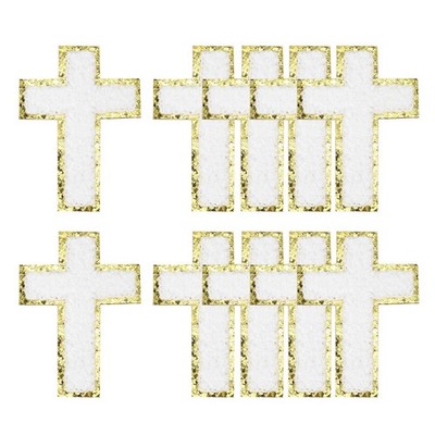 MECCANIXITY 10 Pcs Iron Sew on Cross Patches, 3 x 2 Inch 3 x 2 Inch, White 