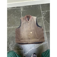 Carhartt Loose Fit Duck Vest Mens 2XL Brown Canvas Workwear Faded V01 OV4395-M