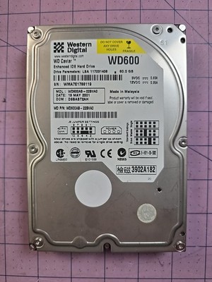 WD Caviar WD600 60GB E-IDE HDD 3.5'' WD600AB-22BVA0 Tested and Formatted