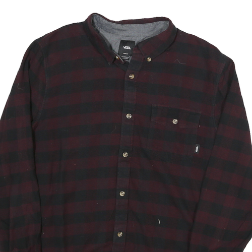 Camisa VANS Para Hombres Negra y Granate a Cuadros M Mezcla de Algodón Informal Con Botones - Imagen 2 de 6