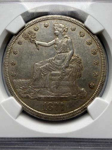 1877-S Silver Trade Dollar NGC AU 58  Rare Valuable Coin Sharp Details Tone